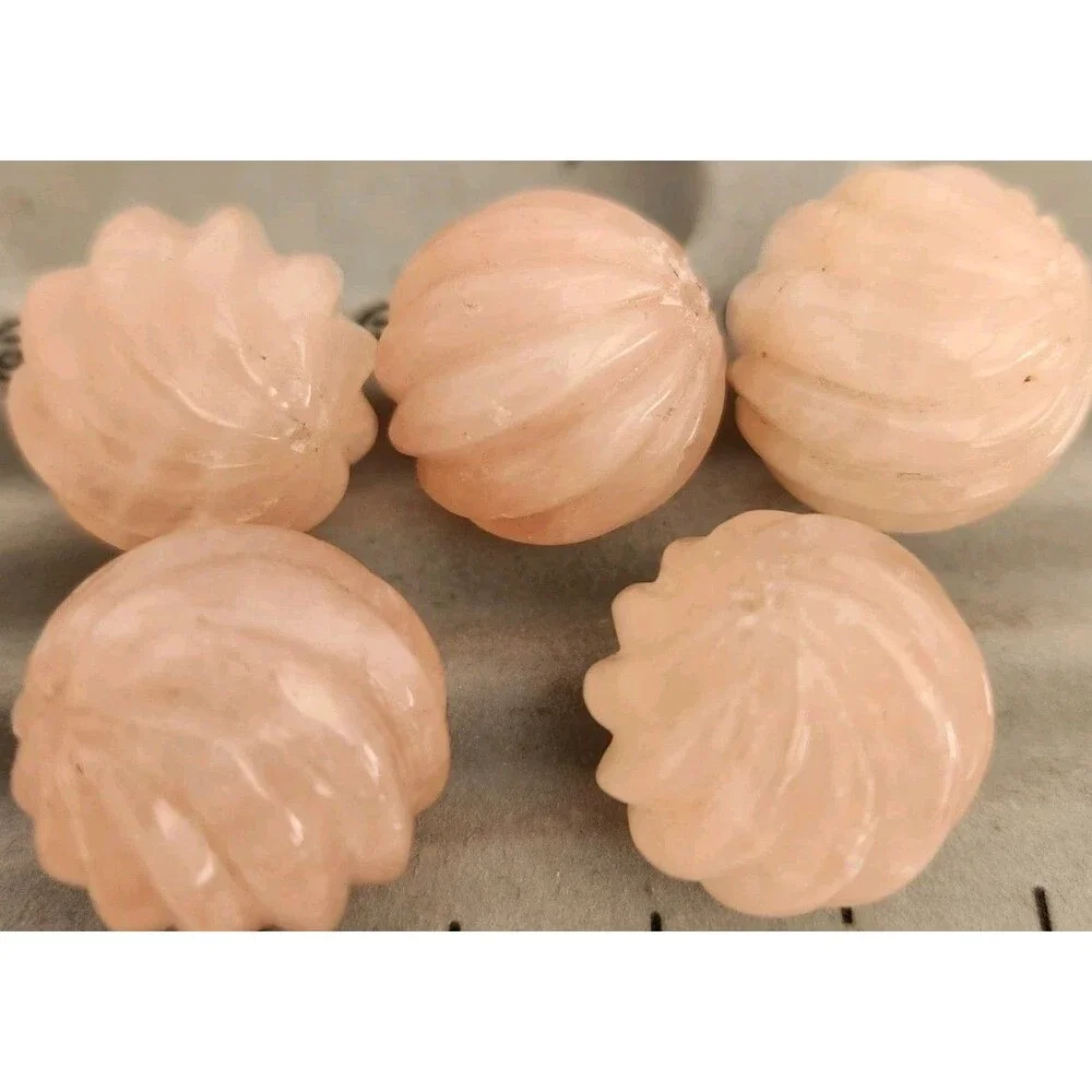 5 Huge 24mm Carved Rose Quartz Melon Beads - 16g Each - Pink Gemstone Lot FS